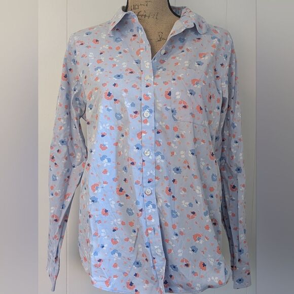 L.L. Bean Tops - L.L. Bean Light Blue Floral Women's Button Down Shirt